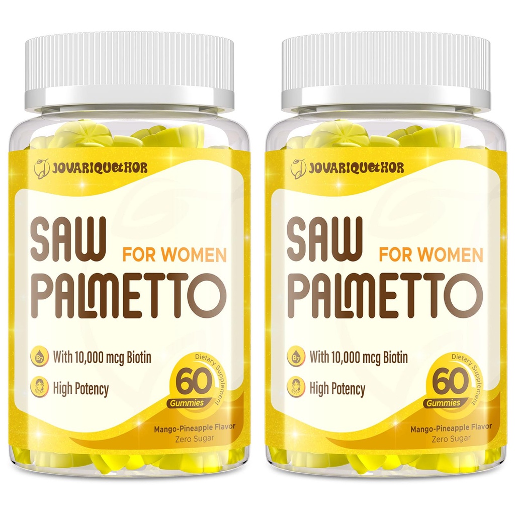 Saw Palmetto für Damen - DHT Blocker Haarwachstumsergänzung - 500mg Potent Saw Palmetto Gummis für Haar, Haut, Nägel, Urinary Wellness - Mango-Pineapple Flavor - 120 Gummi