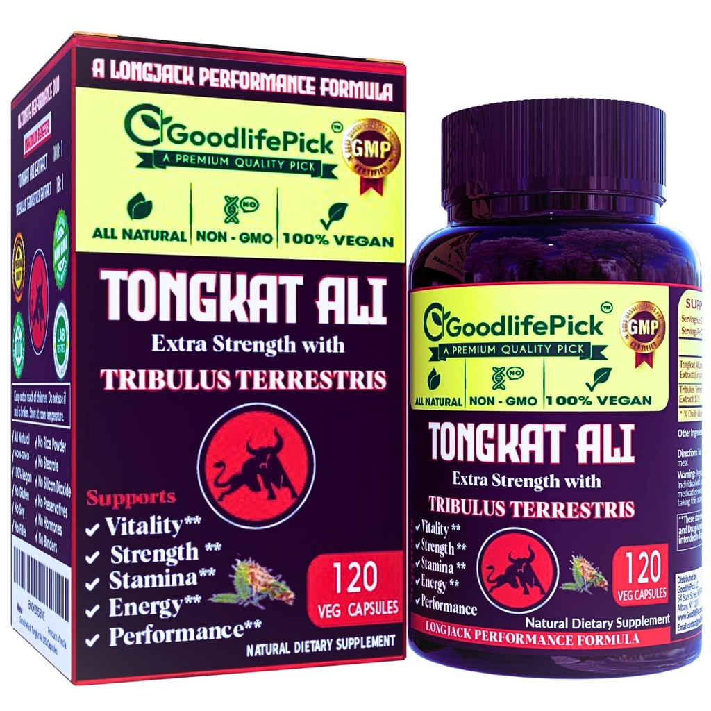 Force supplémentaire Tongkat Ali avec Tribulus Terrestris. Puissant (100:1) Longjack/Tongkat Ali Extract. 120 Capsules de Veg Tongkat Ali pour les hommes.Tous naturels, non-OGM, Vegan, sans stéarate, sans poudre de riz