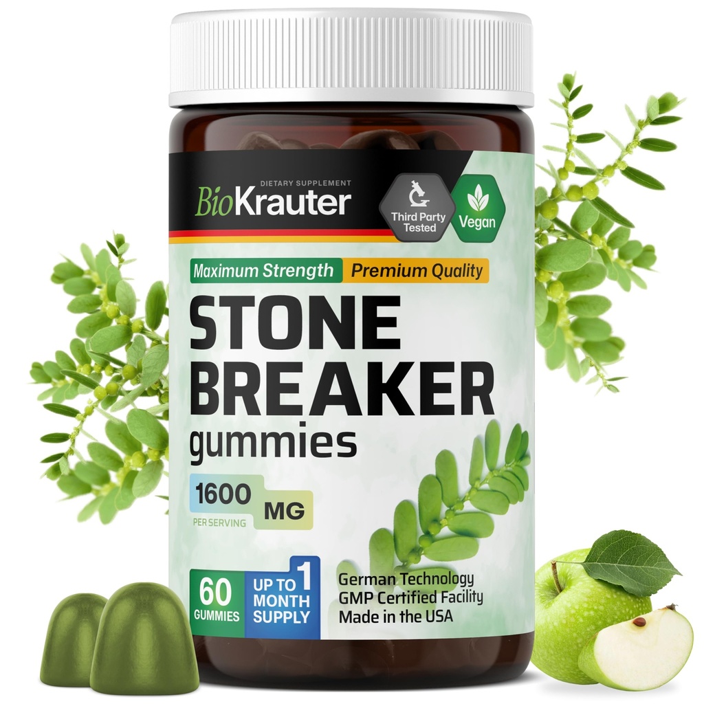 BIO KRAUTER Chanca Piedra Stone Breaker Gummis - 1600 mg Stärke - 60 Vegan Chews - Natural Kidney & Gallbladder Cleanse Supplement