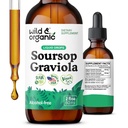 Gocce liquide Wild & Organic Soursop Graviola - Guanabana Leaves & Soursop Fruit Tincture for Antioxidant Support - Graviola Leaf Extract Supplement - Vegan, Sugar & Alcohol-Free - 2 fl oz