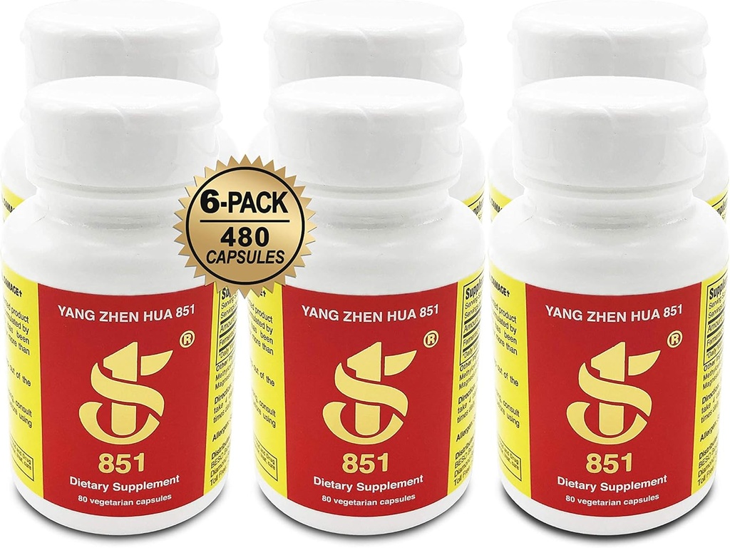 YANG Zhen Hua 851, Keeping You Healthy Naturally®, Made with 100% All-Natural USDA Organic Fermented Soy, Gluten-Free, Dairy-Free, BCAA, BCFA, Minerals, Protein (480 Kapseln) - 6 Flaschen