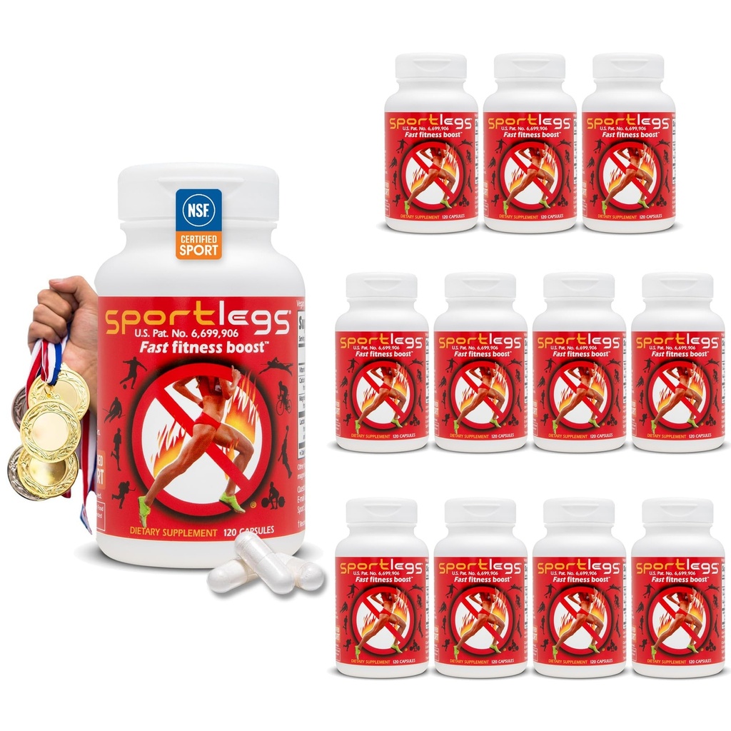 SPORTLEGS Fast Fitness Boost Pre Workout für Männer und Frauen, Milchsäure-Ergänzung, Sport-Endurance-Brennstoff, Endurance-Ergänzungen für Läufer - NSF zertifiziert für Sport,120-Capsule Bottle, Packung von 12