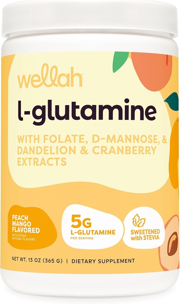 Wellah L-Glutamin Peach Mango (50 Servierungen) - 5g L-Glutamin Per Servieren, mit Stevia gesüßt