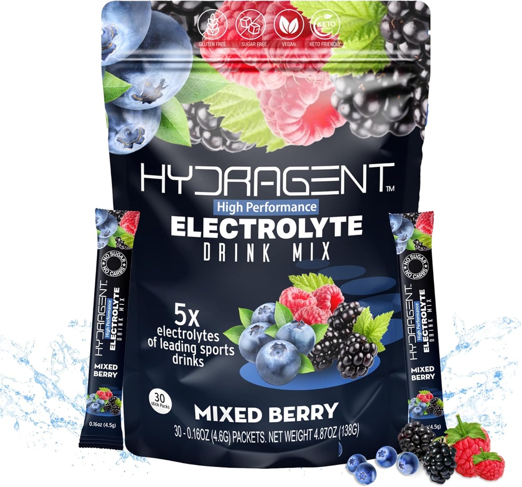 Packs de Stick de remplacement d'électrolyte. Zéro sucre, électrolytes haute performance. Plus de 1000mg Sels Plus Magnésium et potassium. Principaux minéraux pour l'hydratation. (Berry mixte)