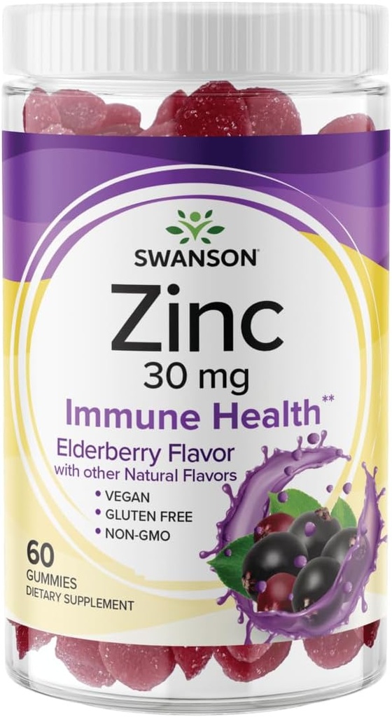 Swanson Zink-Gummien - Alle natürlichen Vitamin-Ergänzung Förderung Antioxidans Aktivität & Bodily Defense - Hilft, Ihr Immunsystem und einen gesunden Körper zu unterstützen - (Elderberry, 60 Gummies)