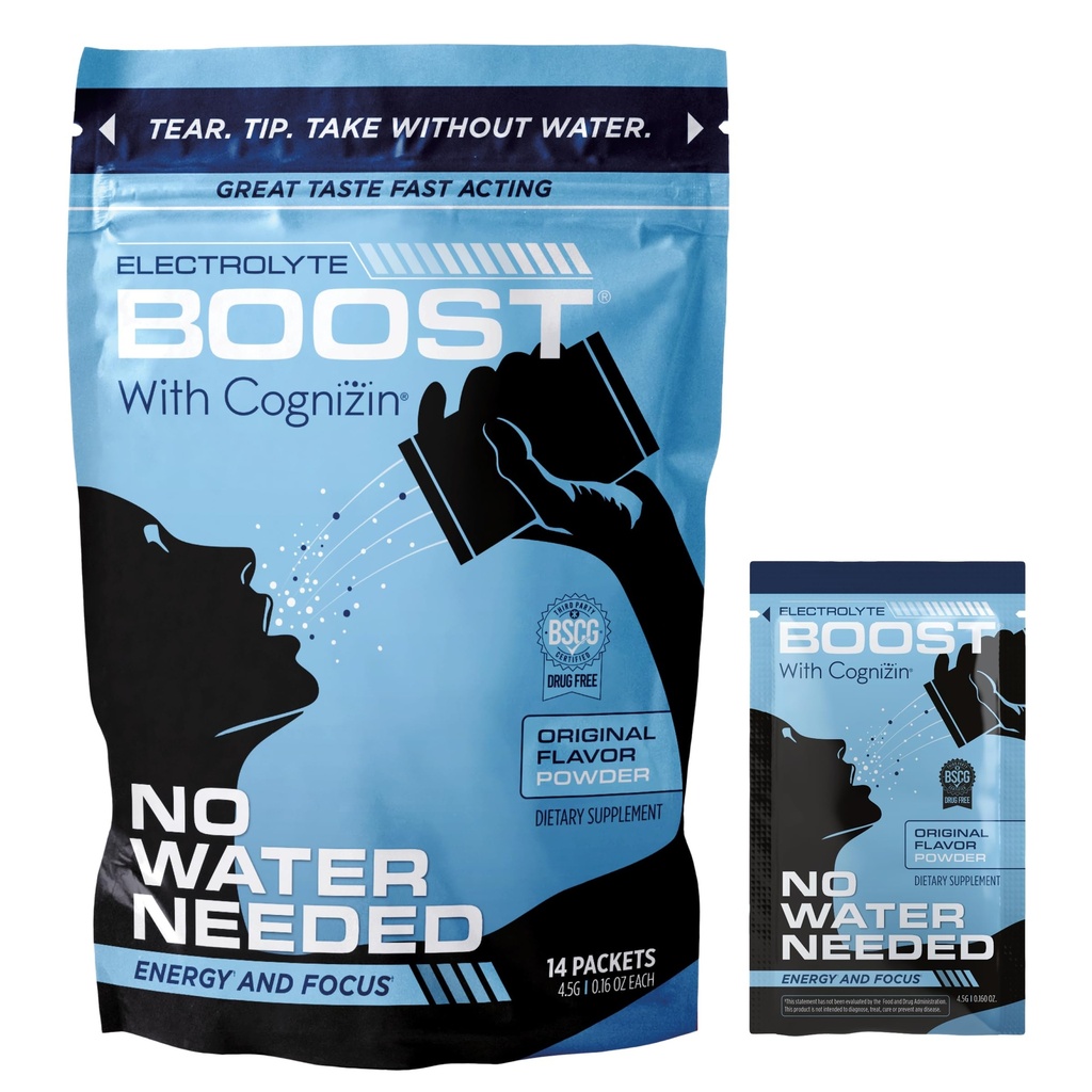 Packs de poudre d'électrolyte avec Cognizin prendre sans eau, supplément d'allongement d'hydratation, pas de sucre, pas de Stevia, pas de caféine, pas d'eau nécessaire, Dissolves en bouche, 14 pack