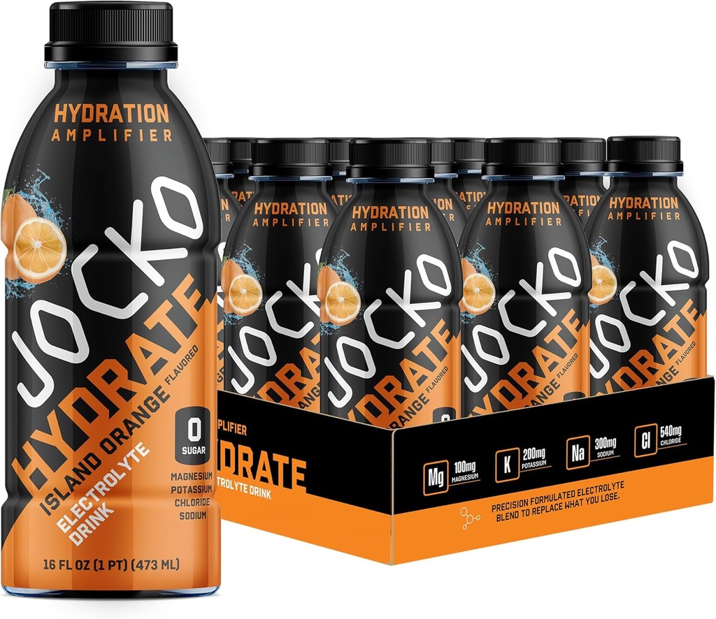 Jocko Fuel Hydrate Electrolyte Drinks - Sportgetränk Hydration Amplifier, Thirst Quencher - Wissenschaftlich geformte Elektrolyt Blend Island Orange Flavor 16 Oz (12 Pack)