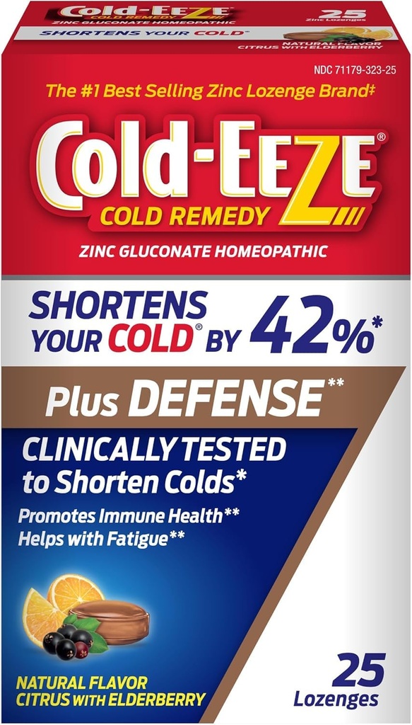 Cold-Eeze Plus Defense Natural Citrus mit Elderberry Zink Lozenges, Homeopathic Cold Remedy, verkürzt Common Cold Symptoms, fördert Immungesundheit mit Sambucus Nigra, Echinacea und Rose HIPS, 25 Ct