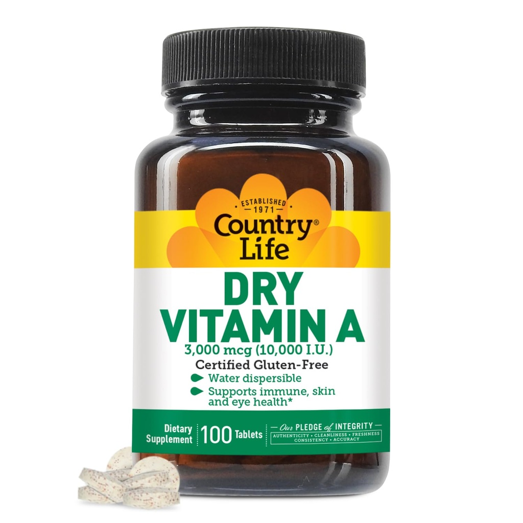 Vitamina A 10,000 IU - Supporto immunitario, Integratore per la salute della pelle e degli occhi, Certificato senza glutine, Vegan, Halal, Kosher, 50% Beta-Carotene & 50% Retinyl Palmitate, Facile assorbimento - 100 compresse