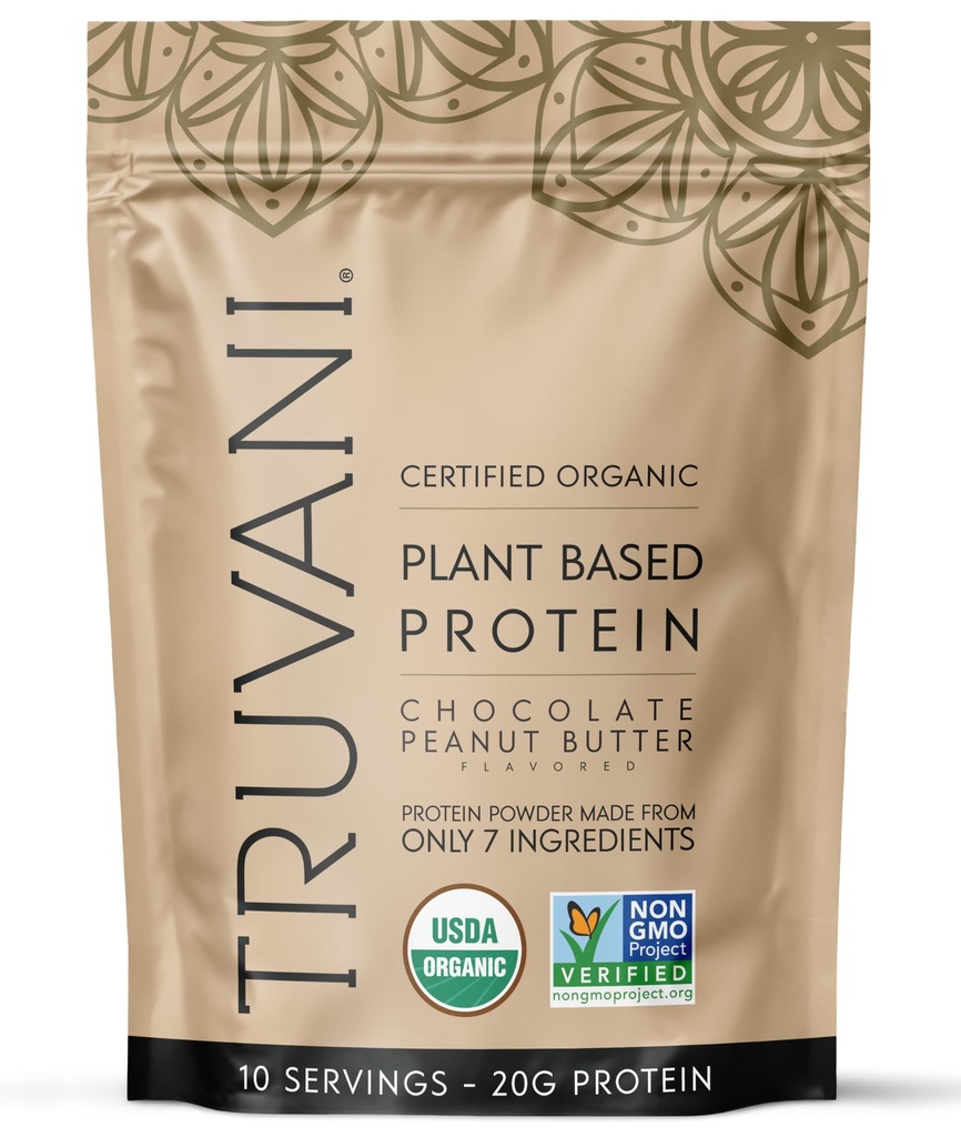 Truvani Vegan Pea Protein Powder | Chocolate Peanut Butter | 20g Organic Plant Based Protein | 10 Servings | Keto | Gluten & Dairy Free | Low Carb | No Added Sugar