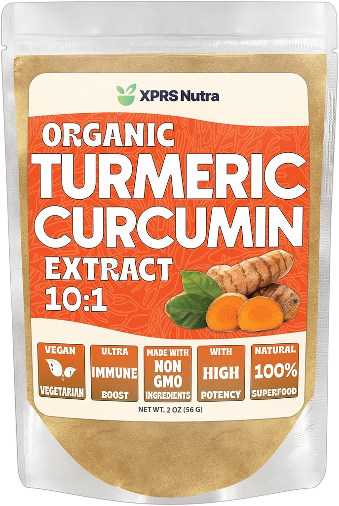 XPRS Nutra Organic Turmeric Curcumin Powder Extract 10:1 - Premium USDA Organic Curcumin Powder for Immunity - Vegan Friendly Pure Curcumin for Gut Health (2 Unze)