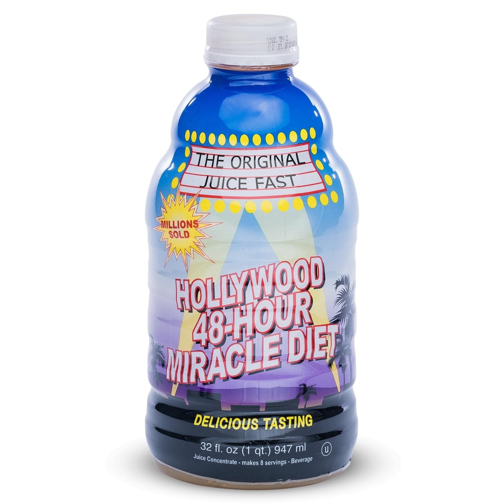 Dieta di Hollywood - 48-Hour Miracle Fruit Juice Cleanse Diet 1-Pack, Detox Cleanse per la perdita di peso & ringiovanimento, Sostituzione di cibo, Dieta di recitazione veloce, Bevanda di perdita di peso, 32 Fl. Oz.