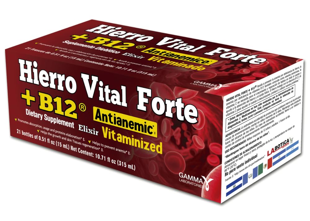 + B12 Nahrungsergänzung - Anti-Anemic, Vitaminisiert, fördert Absorption, Verwendung und Proteine Ausarbeitung, 21 Flaschen (0.51 fl oz Jeder)