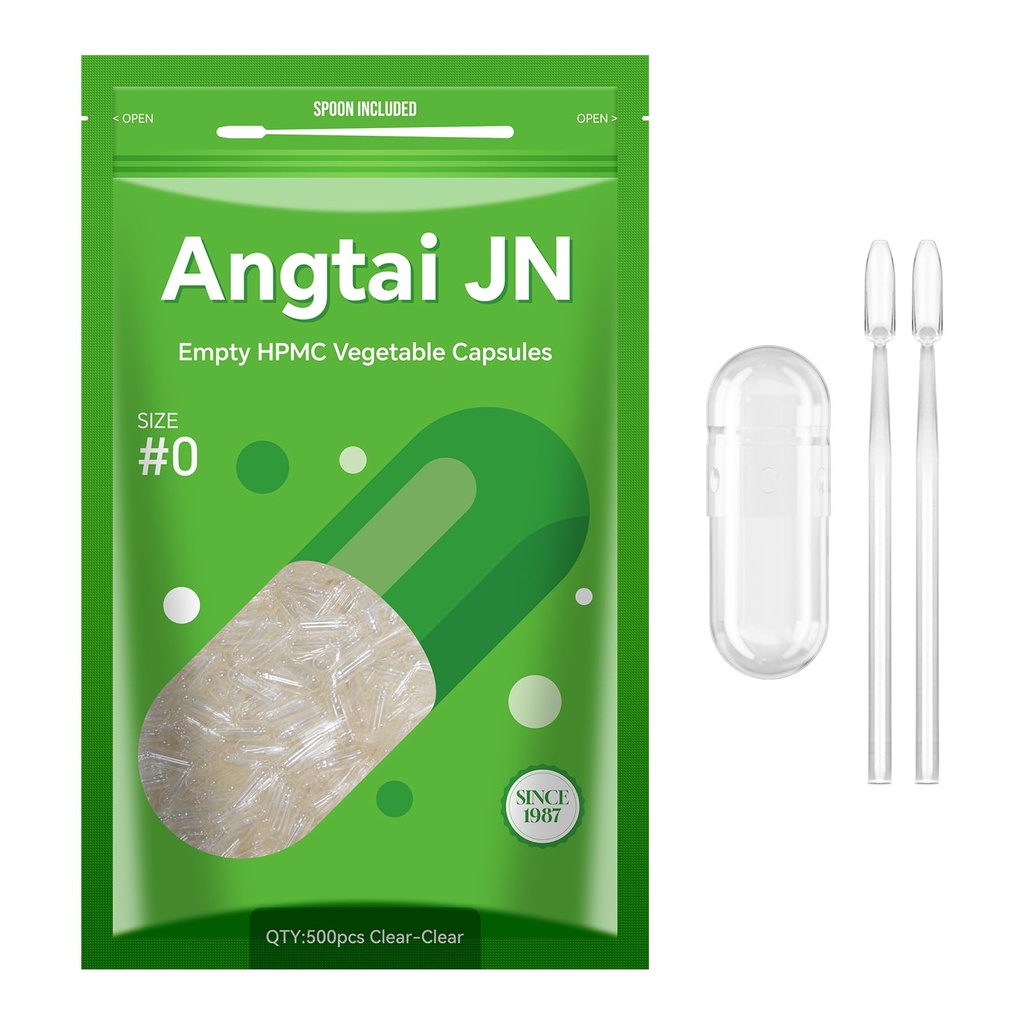 Dimensione 0 Capsules Vuoto Vegan Plant Based Clear (500 Conte) Gluten Free, Non OGM, Halal Certified Pill Caps Filling Kit con 2 Spoons per vegetariano fai da te i tuoi integratori