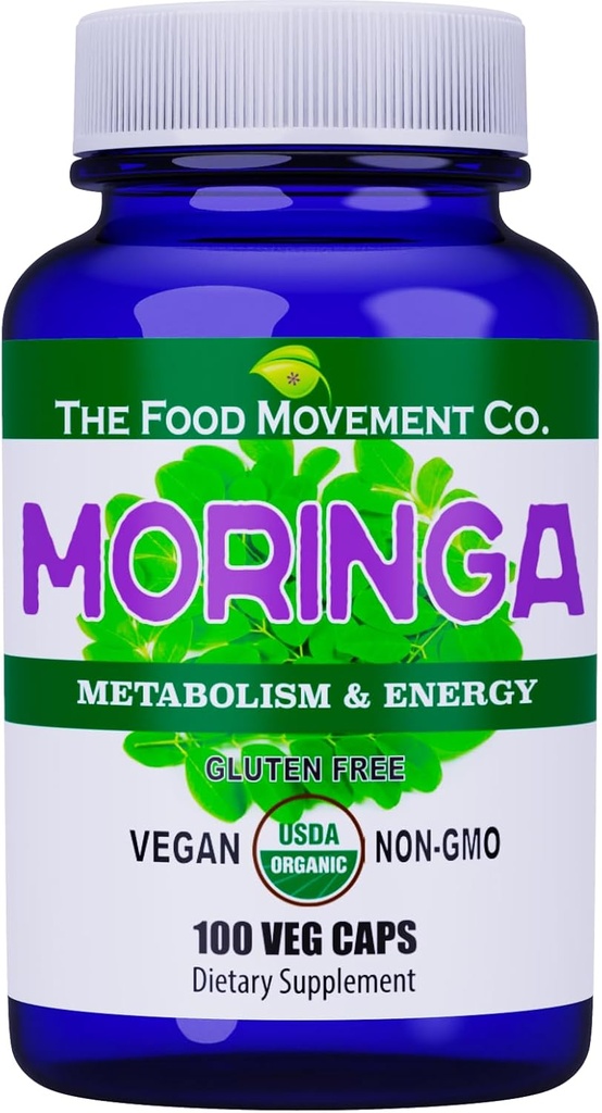 Die Lebensmittelbewegung CO. Moringa - Certified Organic Superfood, Ganzkörper-Wellness, Natürliche Energie-Unterstützung, Unterstützt gesunde Stoffwechsel - 100 Vegan Kapseln