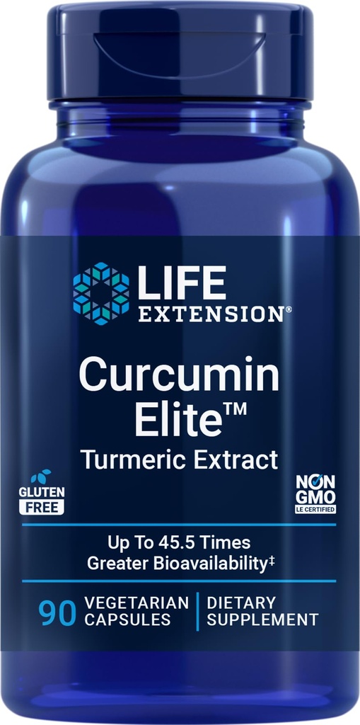 Extension de la durée de vie Curcumine Elite Turmeric Extract, 90 Capsules de Veg