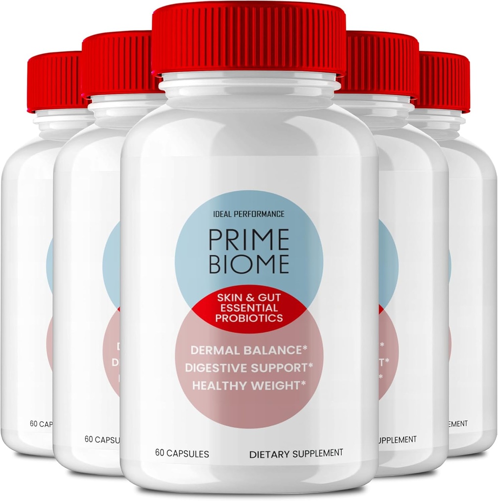 Prime Biome Gut Health Capsules, PrimeBiome Healthy Skin Support Supplement Pills, Prime Biome Advanced Formula - Massima Forza Tutte le pillole naturali di salute e benessere, PrimeBiome Recensioni (5 Pack)