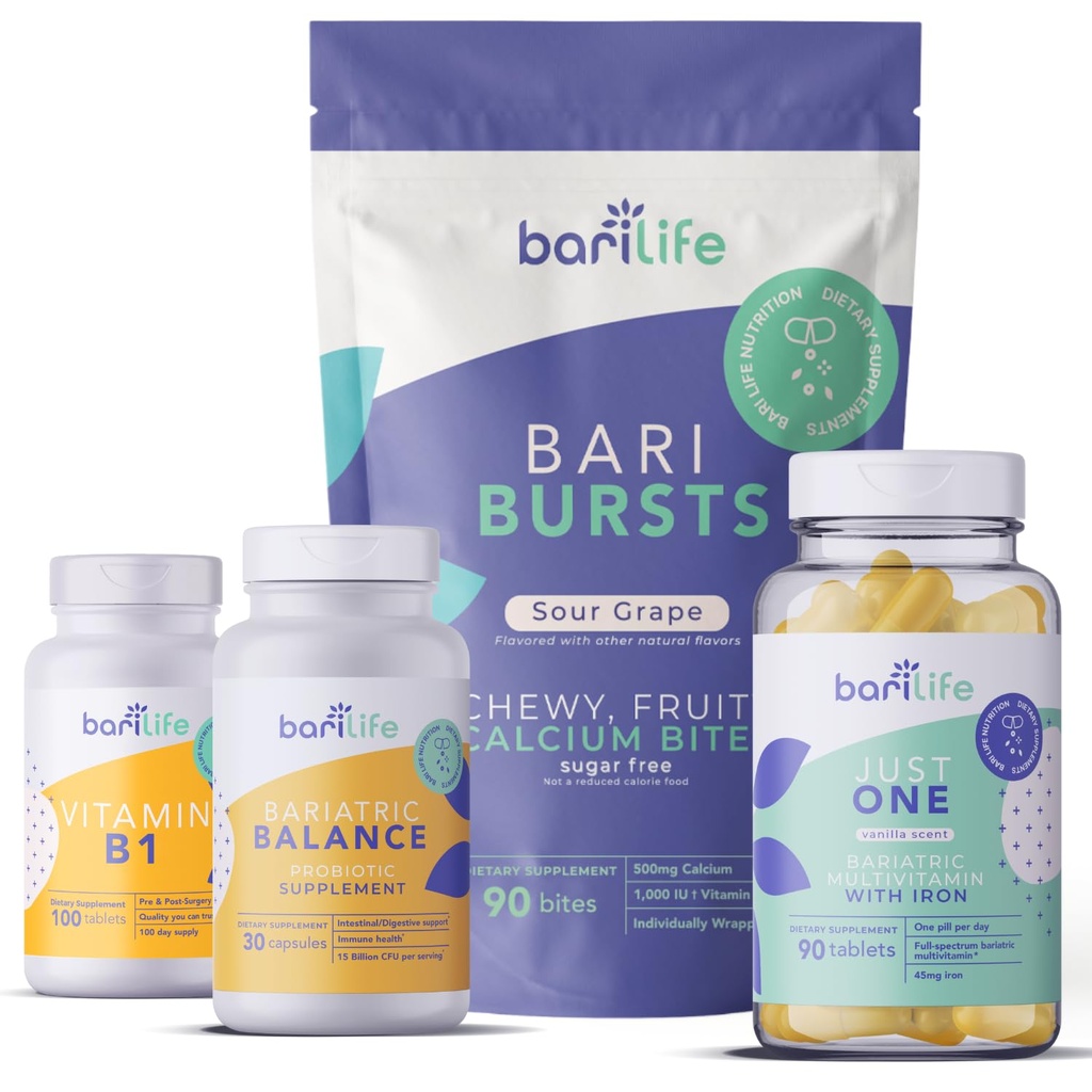 Bari Vita Post-Op, Manica Gastrica, Gastric Bypass Vitamin and Supplement Starter Kit (Grape)