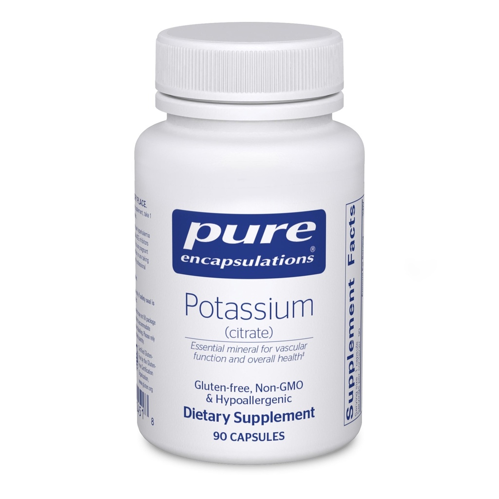Pure Encapsulations Kalium (Citrate) - Essential Electrolyte Supplement zur Unterstützung Nerve & Muskel-Funktion, Adrenals, Hormone, Herz-Gesundheit & Energie * - Kalium-Zitrat Kapsel - 90 Kapseln