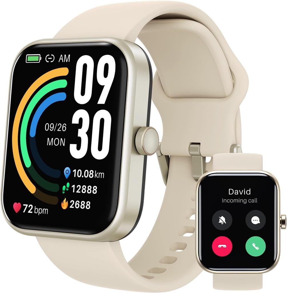 TOZO 2025 Neue aufgerüstete Smart Watch für Herren Frauen für iPhone &amp; Android, 1.83" Fitness Tracker Bluetooth Call [Answer/Make], IP68 wasserdichter Schlafmonitor, 100+ Sportmodi Gold