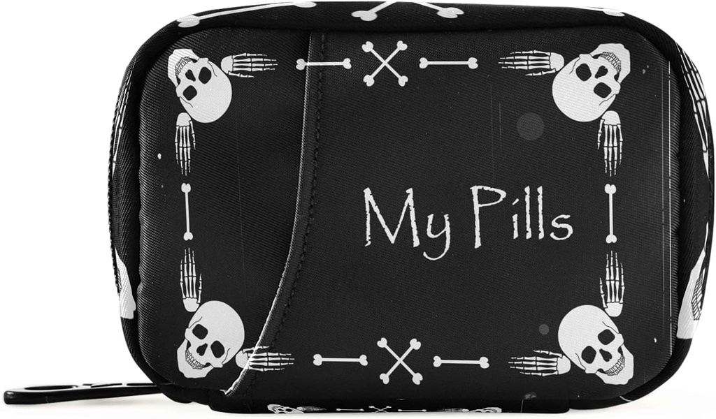 Halloween My Pill Box 7 giorni Skull Pill Case Travel Pill Organizer Bag con Zipper Portable Weekly Case Dimensioni compatte per il supporto supplemento di vitamina