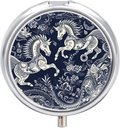 Boîte à pilules ronde Chinese Horse Pattern Imprimé 3 Compartiment petit cas de pilule Portable Pill Conteneur pour tenir des suppléments Vitamines Huile de poisson Médicaments