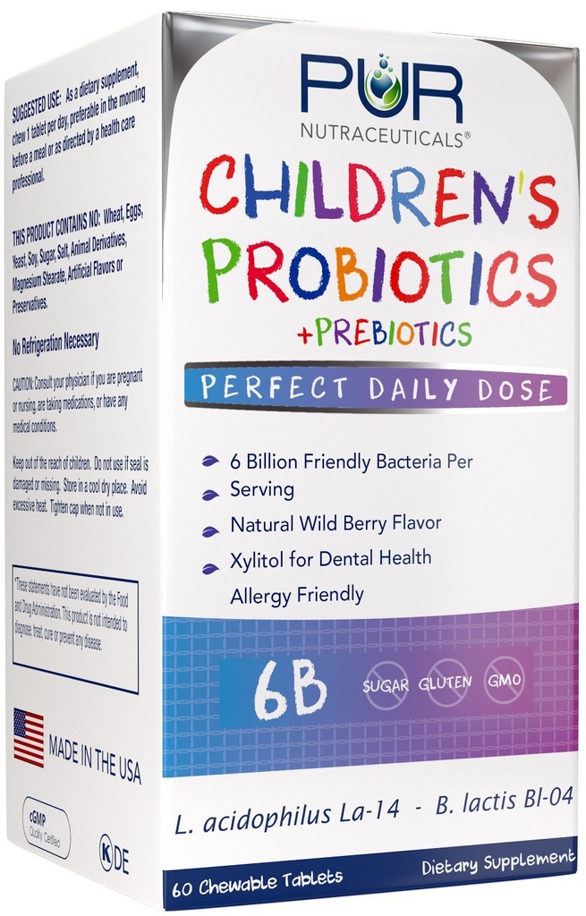Kinder Probiotika + Präbiotika * 6 Billion CFUs/Serving * 60 Kautabletten * 2 Monate Versorgung * mit Präbiotika Sunfiber® & FOS für 10X Mehr Effektivität * 100% Alle natürlichen * Made in USA