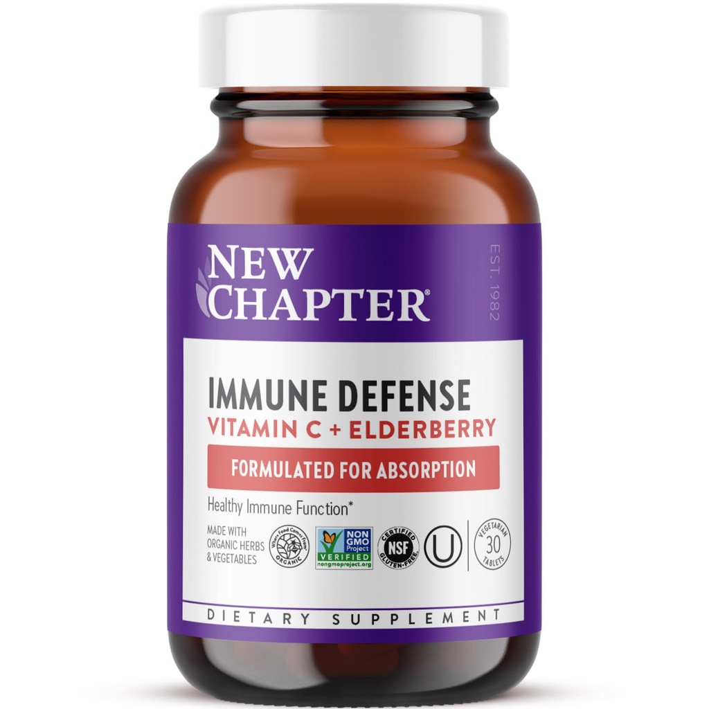 Neue Kapitel® Vitamin C Immunabwehr-Ergänzung + Elderberry – Ausgezeichnete Quelle von Vitamin C, Eine tägliche Tablette für gesunde Immununterstützung, Herbs, Non-GMO, Glutenfrei, 30 ct