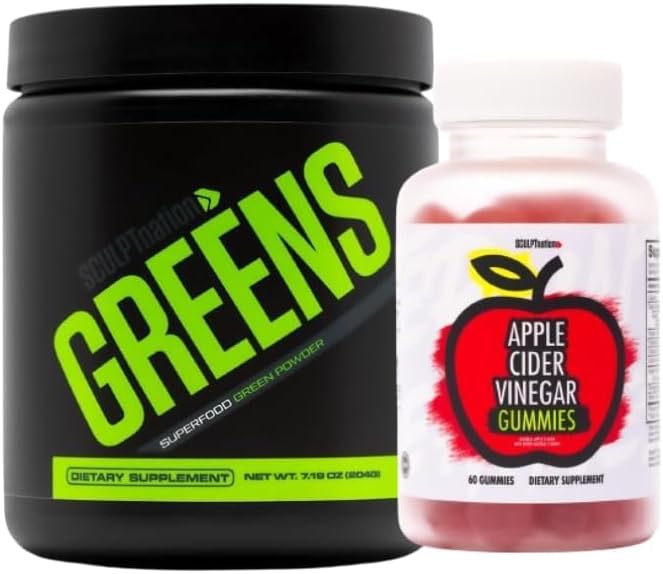 Sculpt Nation da V Shred Greens Unflavored and Apple Cider Vinegar Gummies Bundle