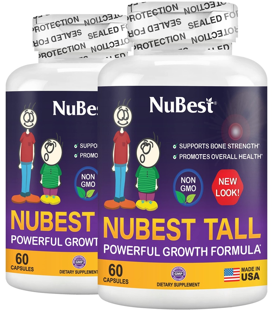 NuBest Tall | Support Bone Strength, Bone Health, Enhanced Immune and Whole Body Wellness with Calcium, Collagen, and Herbs for Ages 5+ & Teens | Pack 2 | 2 mesi di fornitura