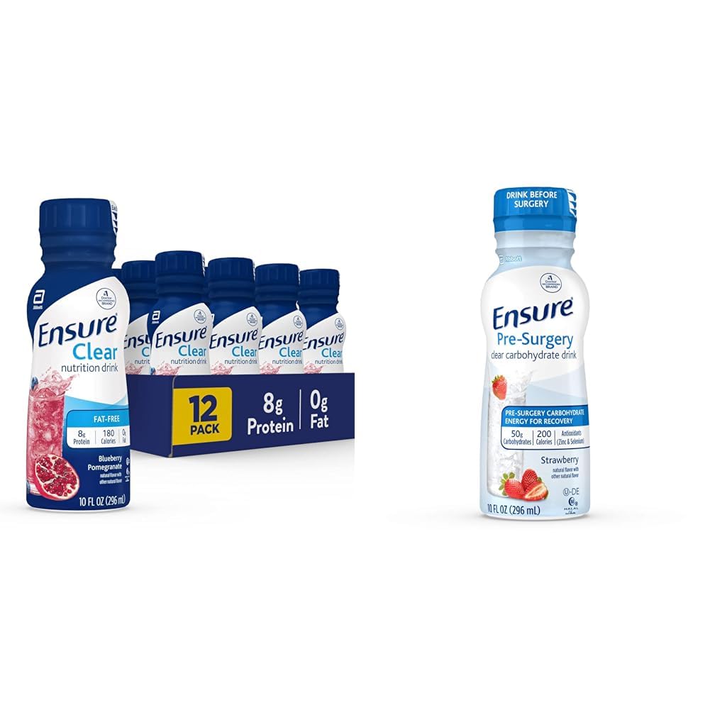 Assurez-vous de boire une boisson de nutrition liquide, 0g de graisse, 8g de protéines, grenade de bleuets et assurez-vous de la préchirurgie, boisson d'hydrate de carbo, fraise, 10 Fl Oz (paquet de 4)
