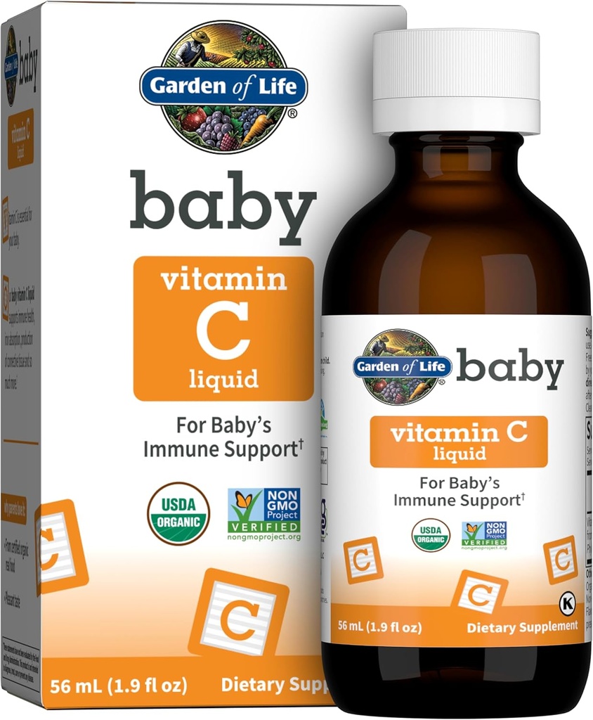 Giardino della vita Baby Vitamina C Gocce per bambini e bambini, Organico tutto cibo liquido vitamina C 45mg Supporto immunitario per i bambini da Amla Fruit, Citrus Flavor, Vegan & Gluten Free, 56 mL (1.9 fl oz)