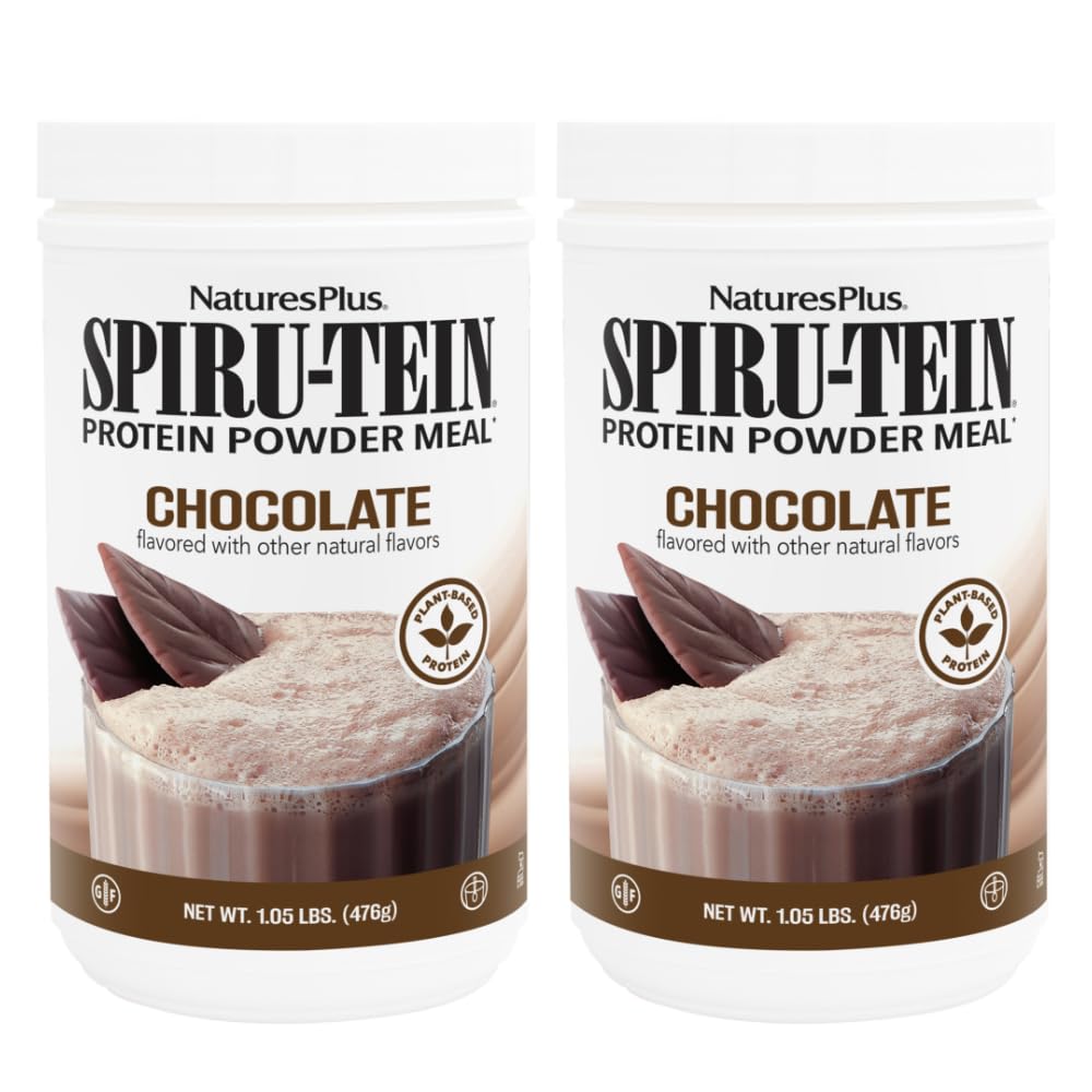 NaturesPlus SPIRU-TEIN, Chocolat - 1,05 lb, boîte de 2 - Secouer les protéines à base végétale - Non-OGM, Végétarien, Sans gluten - 34 portions totales