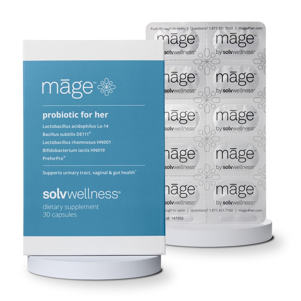 Māge di Solv Benessere Probiotico per Lei, Prebiotici e Probiotici del giorno Femminili si fondono integratori nutrizionali per Digestivo, equilibrio vaginale PH, supporto sanitario del tratto urinario, 30 capsule