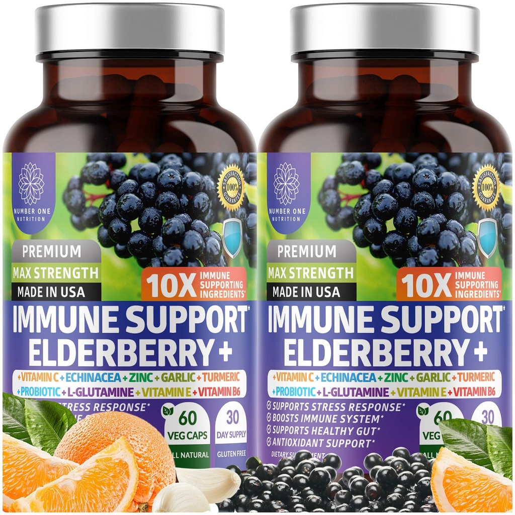 2 Pack N1N Premium 10 in 1 Immununterstützungsergänzung [10 Potent Ingredients] mit Elderberry, Vitamin C, Zink, Echinacea, Kurkuma, Knoblauch und Probiotika für Erwachsene, 120 Veg Caps