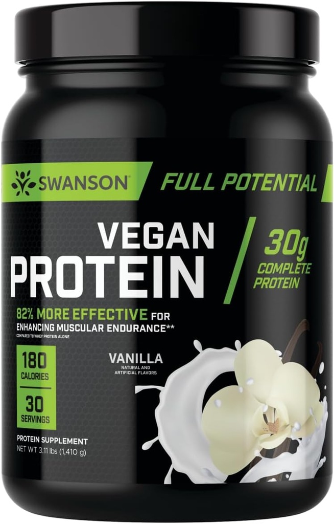 Swanson proteina vegana completa - Vanilla Flavor, polvere di proteine vegana completa per la costruzione e il recupero del muscolo - 30 g
