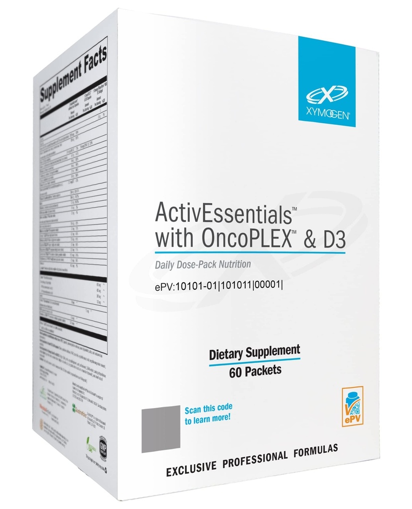 XYMOGEN ActivEssentials with OncoPLEX & D3 - Daily Dose Pack Nutrition with 3 Supplements - ActivNutrients Multivitamin Ohne Eisen, 2000 IU Vitamin D3 & Glucoraphanin, Omega-3 Fish Oil (60 Packets)