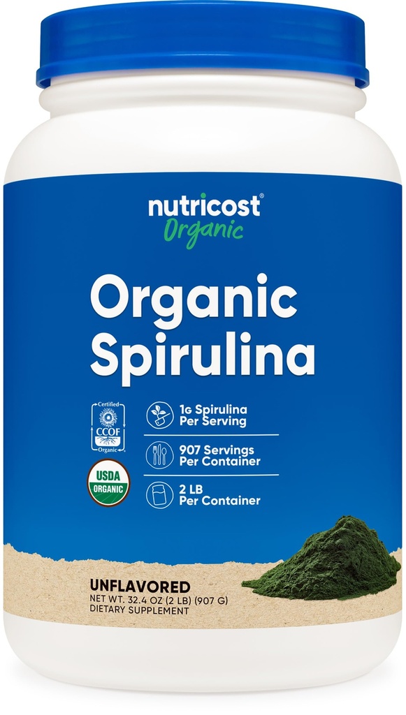 Nutricost Organic Spirulina Powder 2 LB - Pure, Certified Organic Spirulina