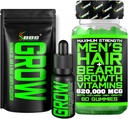 Kit di crescita del cuscinetto w/Grow XXL Beard olio/Siero per la crescita dei capelli facciali per gli uomini + Forza massima 620.000mcg 14-in-1 BIOTIN Vitamine di crescita dei capelli facciali per gli uomini - Formulato in America