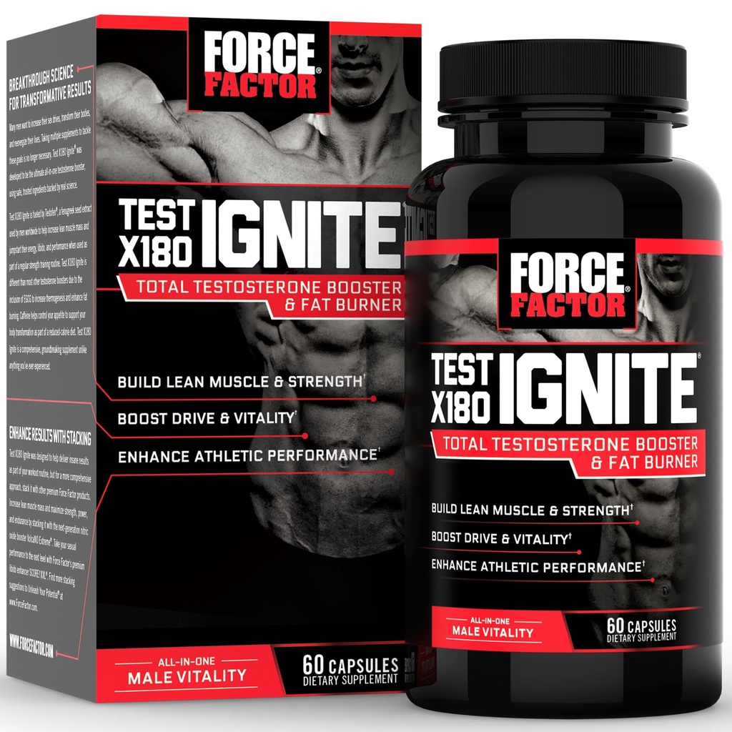 FORCE FACTOR Test X180 Ignite Total Testosteron Booster für Männer mit Fenugreek Seed und Grüner Tee-Extrakt, um Lean Muscle, Boost Energy zu bauen und Leistung zu verbessern, 60 Zähler
