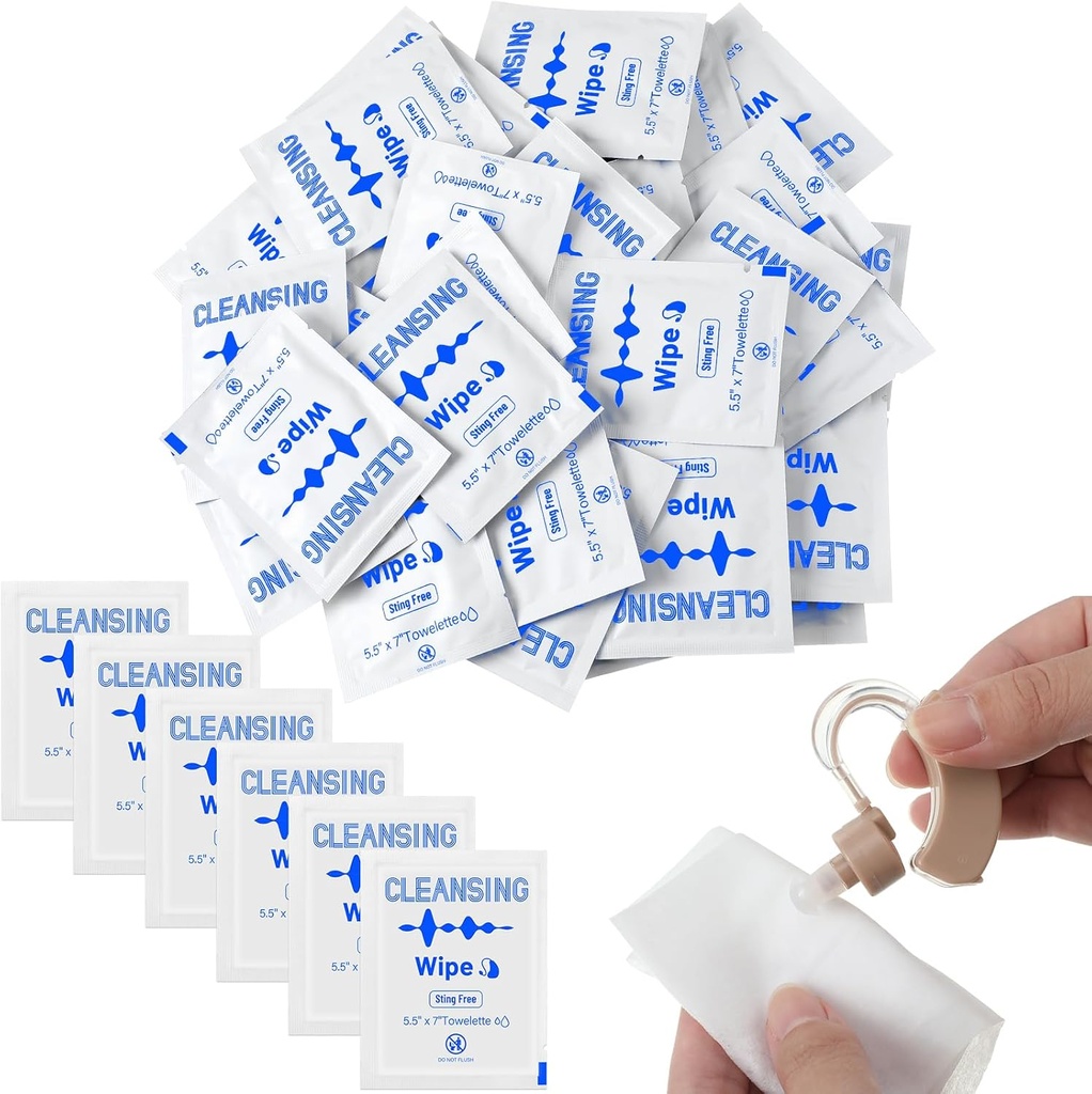 Timgle 200 Count Hearing Aid Wipes Individually Wrapped Cleaning Towelettes Phone Cleaning Wipes Laptop Cleaner Wipes for Earwax Earbuds Sweat Earmold Earplugs in Ear Monitors Clean Removal