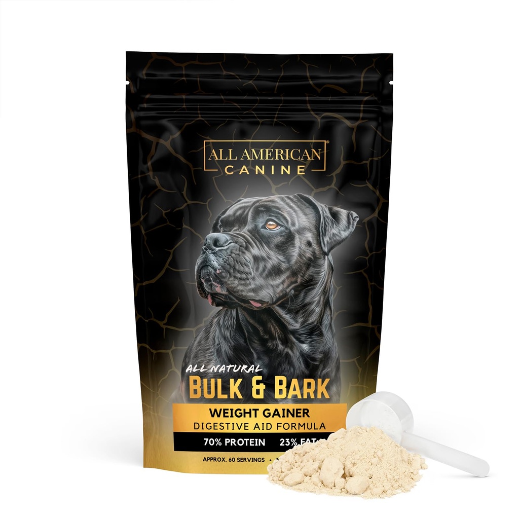 All American Canine Dog Weight Gainer + Digestive Aid, 60 Servings | Weight gain plus gut support in one topper, muscle builder with digestive enzymes, for active dogs, made in USA