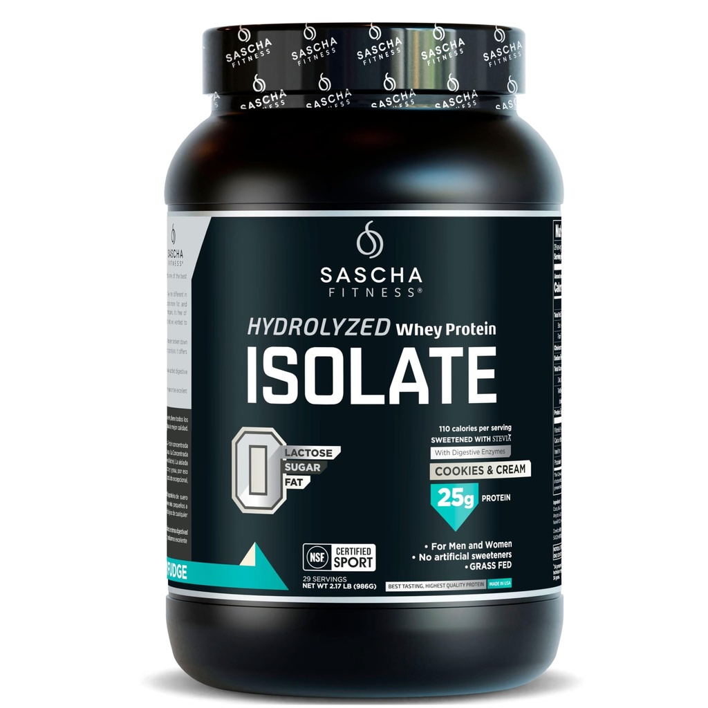 SASCHA FITNESS Isolato di proteine del siero di latte idrolizzato, 100% erba-Fed (2 Pounds, Cookies & Cream)