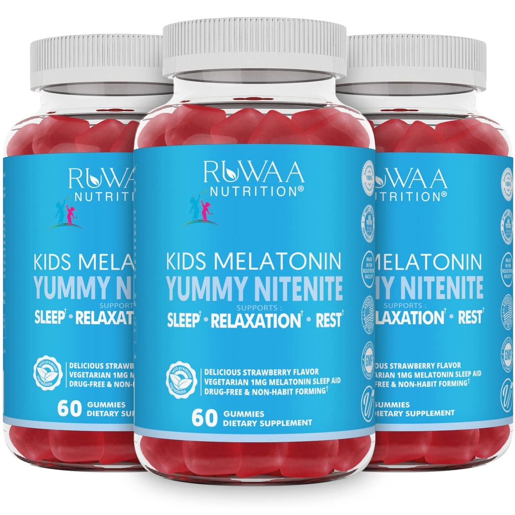 Melatonin 1mg Gummies pour les enfants, un supplément d'aide au sommeil naturel sans drogue et efficace pour les enfants. Enfants 1mg Mélatonine Gummy, Végétarien sans gluten produits de sommeil repos pour les enfants de 4 ans et plus. 180ct (3)
