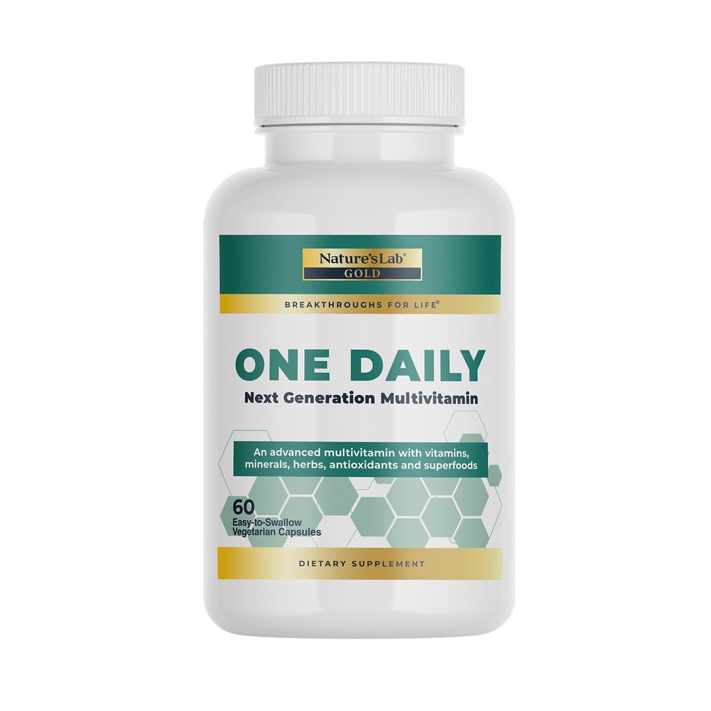 Nature's Lab Gold One Daily Multivitamin - Contient 19 Vitamines et minéraux essentiels incluant la vitamine C, D3 et Zinc - 60 Capsules (2 mois d'approvisionnement)