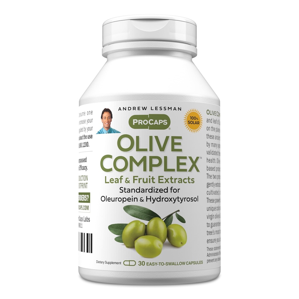 ANDREW LESSMAN Olive Complex - 30 Capsules - Leaf and Fruit Extracts. Standardizzato per Oleuropeina e Hydroxytyrosol per sostenere la salute cardiovascolare e immunitaria. Piccolo facile da ingoiare capsule