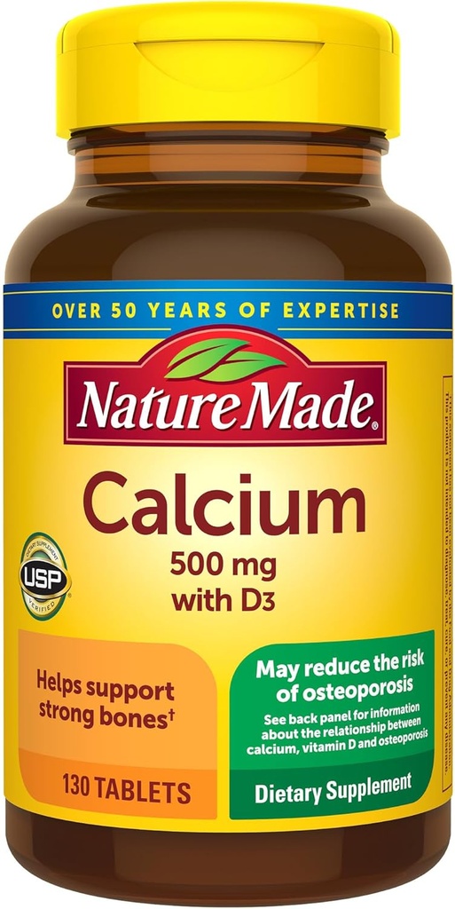 Nature faite de calcium 500 mg avec vitamine D3, supplément alimentaire pour le soutien des os, 130 comprimés