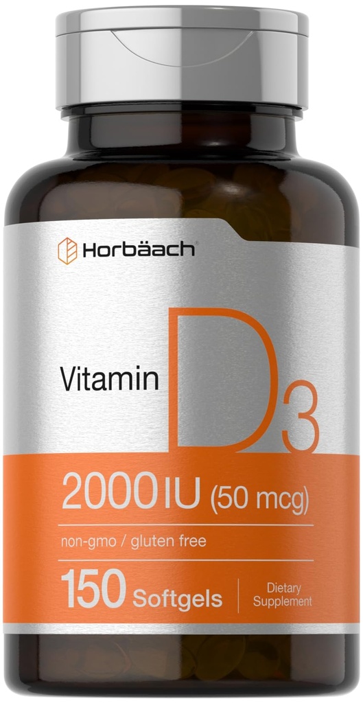 Horbaach Vitamin D3 2000IU Softgels | 150 Count | 50mcg Cholecalciferol | Non-GMO & Gluten Kostenlose Ergänzung
