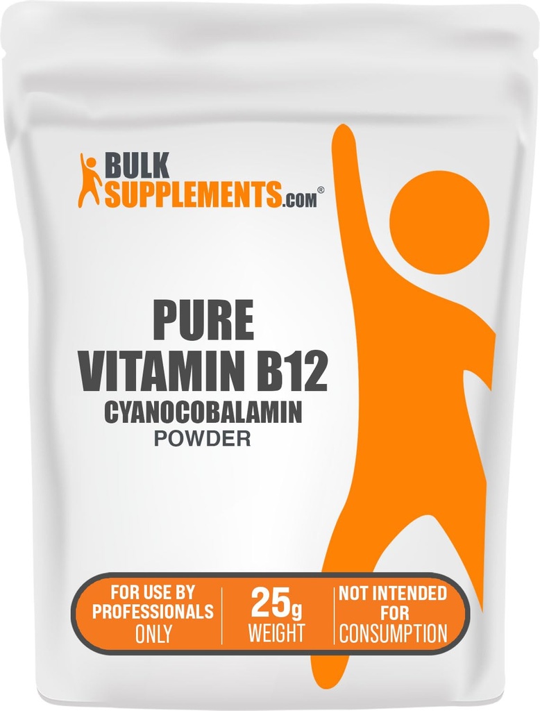 BulkSupplements.com Polvere di vitamina B12 pura - come Cyanocobalamin, integratori di vitamina B, supplemento di Cyanocobalamin B12 - prodotto puro, selezioni multiple, 25g (0.88 oz) (pacchetto di 1)
