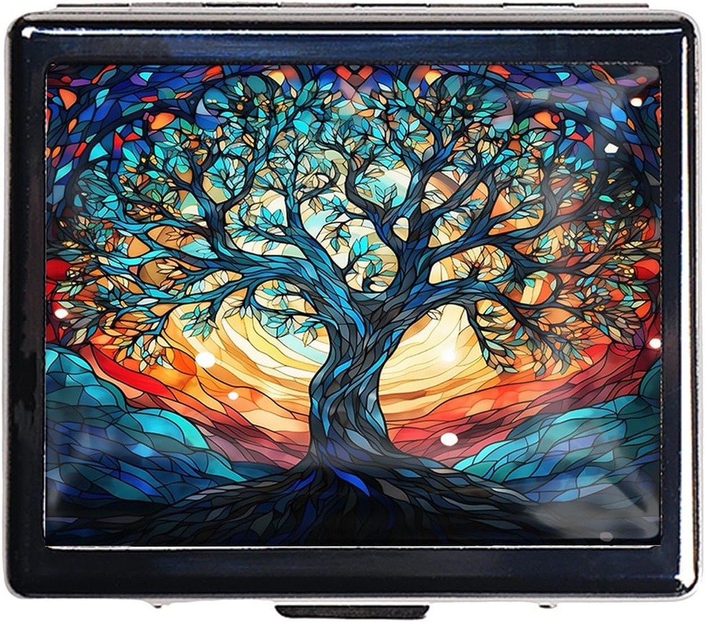 7 Jours Chromed Silver Pill Organizer avec miroir à l'intérieur a 8 compartiments séparés Rectangle 7 Jours Pill Box Pill Case (Tree of Life)
